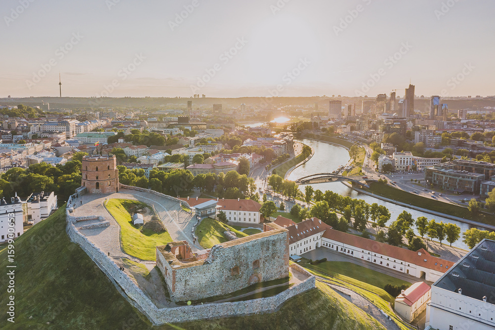 Beautiful summer panorama of Vilnius, drone aerial view