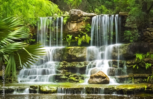Wodospady w Prehistoric Park w Zilker Botanical Garden w Austin Texas