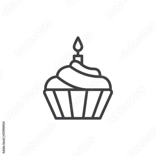 Cupcake with candle line icon, outline vector sign, linear style pictogram isolated on white. Symbol, logo illustration. Editable stroke. Pixel perfect