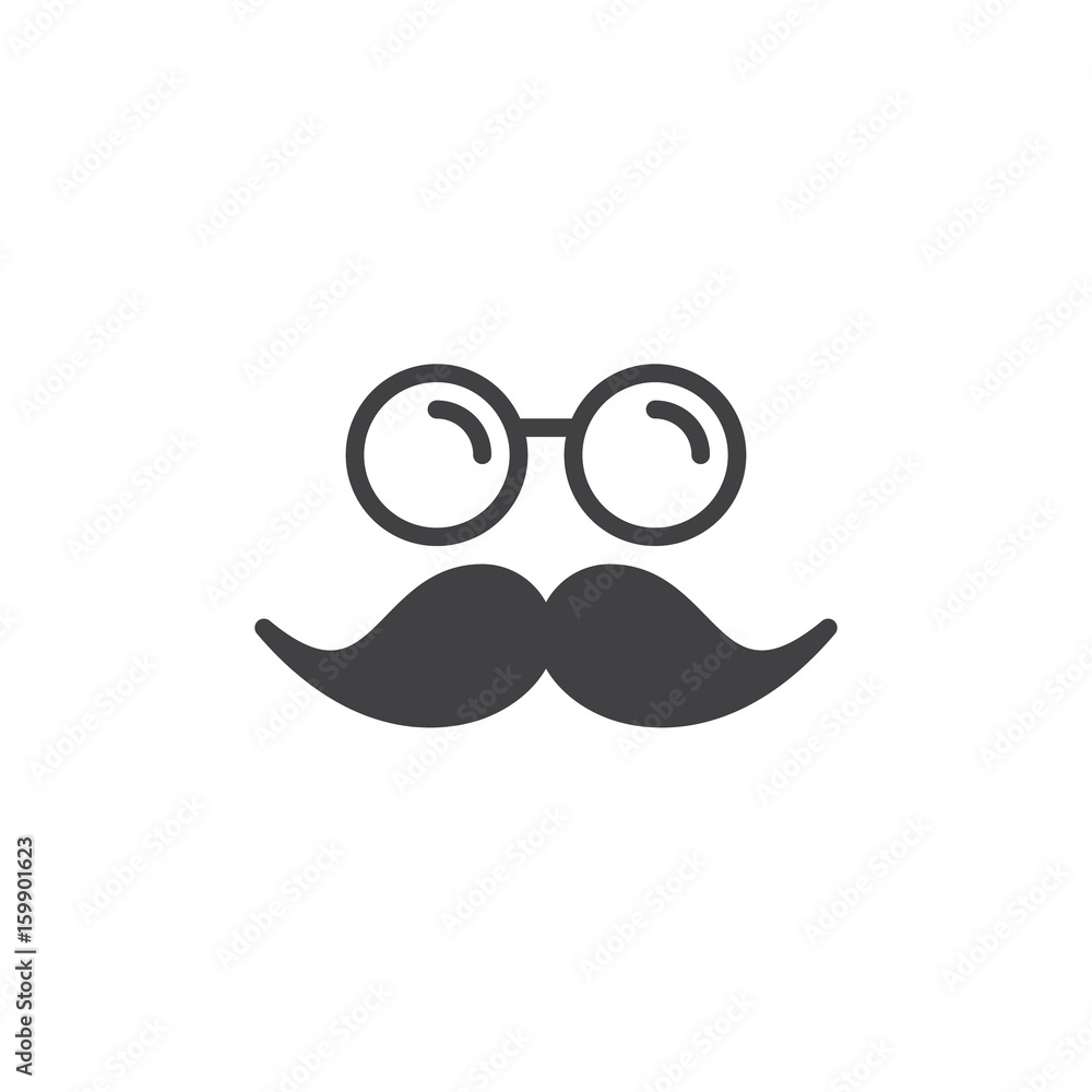 Moustache and glasses icon vector, filled flat sign, solid pictogram isolated on white. Symbol, logo illustration. Pixel perfect Moustache and glasses icon vector, filled flat sign, solid pictogram isolated on white. Symbol, logo illustration. Pixel perfect