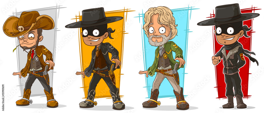 Cartoon sheriff and cowboy character vector set Stock Vector | Adobe Stock