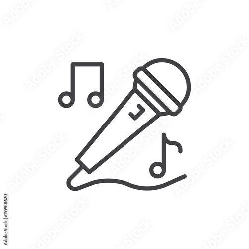 Karaoke microphone line icon, outline vector sign, linear style pictogram isolated on white. Singing symbol, logo illustration. Editable stroke. Pixel perfect