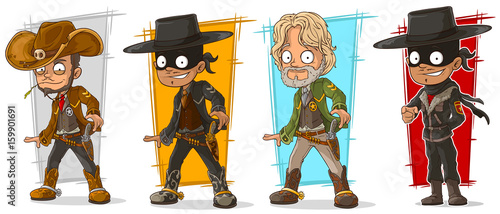 Cartoon sheriff and cowboy character vector set