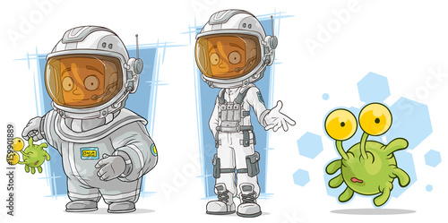 Cartoon spaceman with alien character vector set