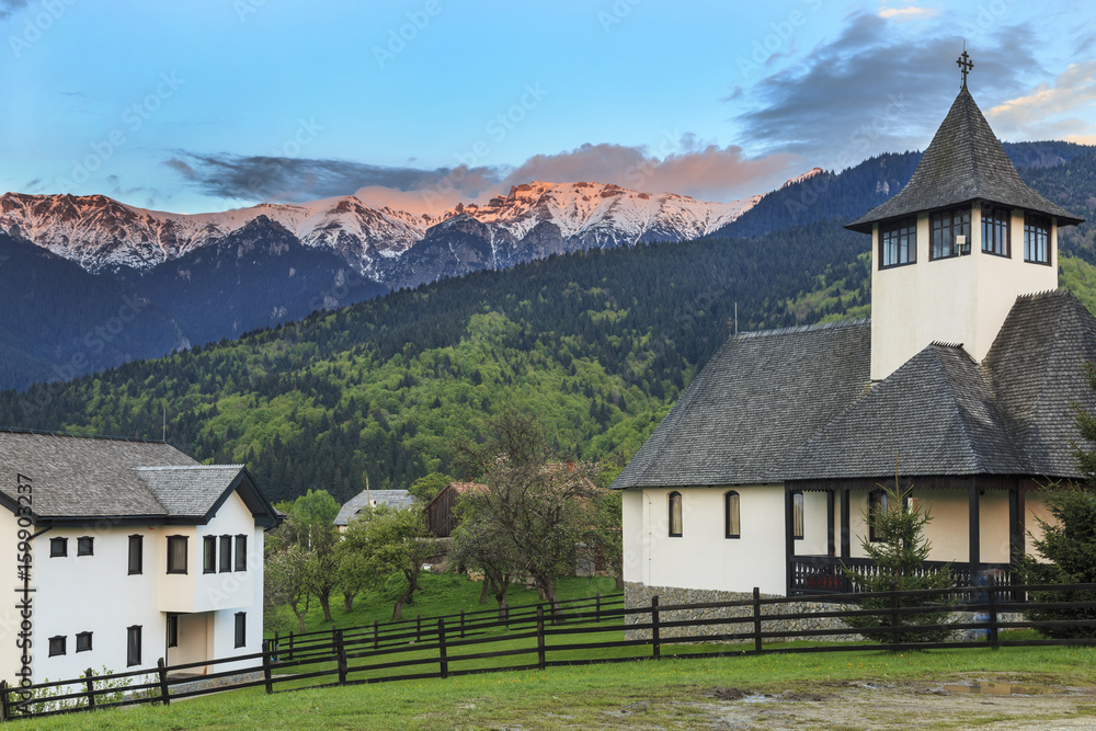Bran monastery in an idyllic environment in sunset Bran monastery in an idyllic environment in sunset