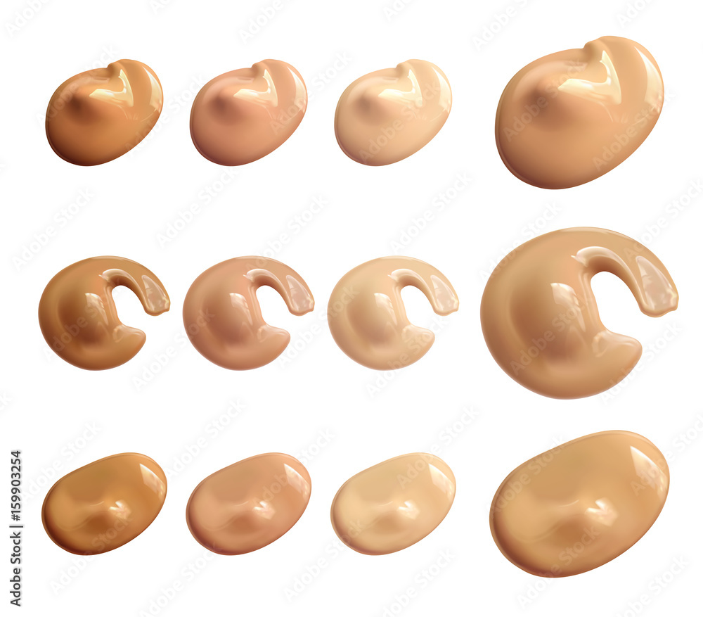 Fototapeta premium Makeup foundation drops set. Various shades and shapes