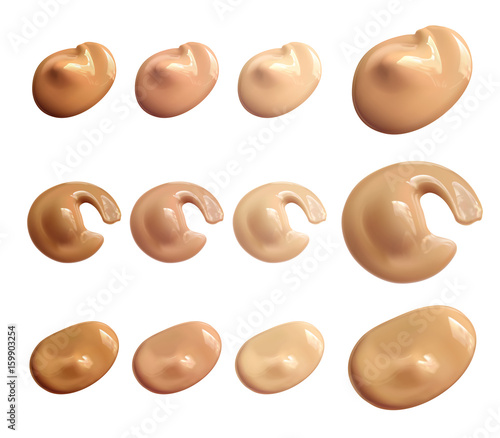Makeup foundation drops set. Various shades and shapes