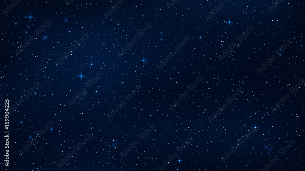 A realistic starry sky with a blue glow. Shining stars in the dark sky. Background, wallpaper for your project. Vector illustration
