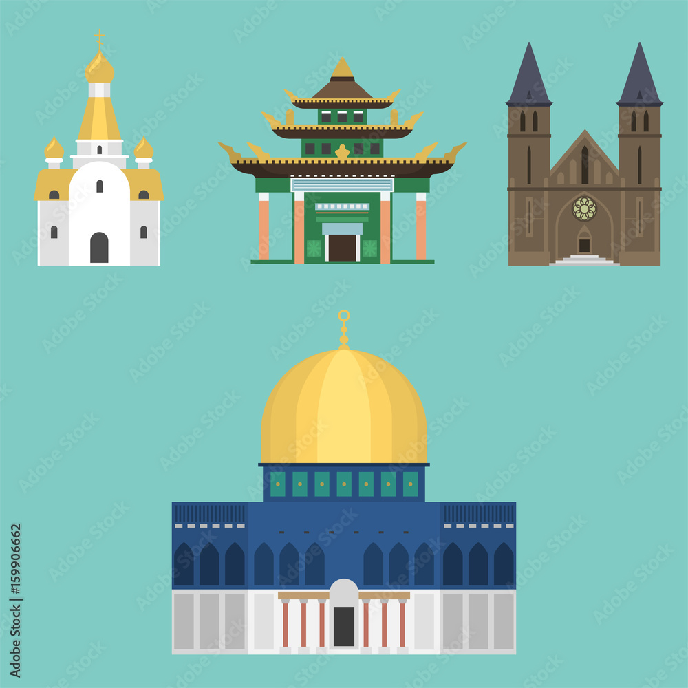 Cathedral church temple traditional building famous landmark tourism vector illustration