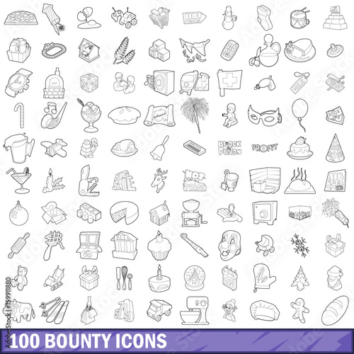 100 bounty icons set  outline style