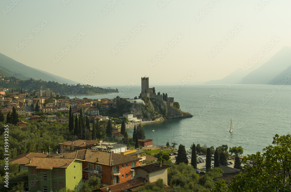 Panorama of lake Garda with Malcesine's Castle