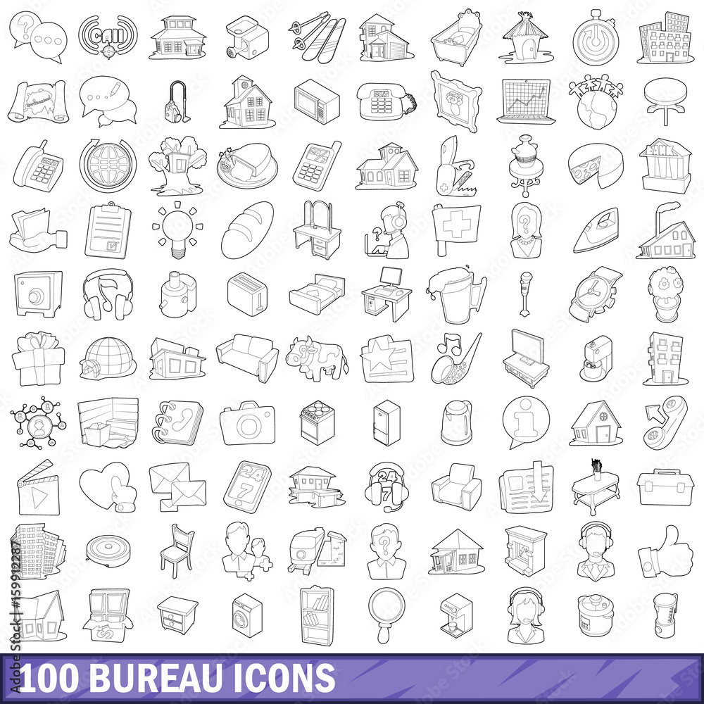 100 bureau icons set, outline style 100 bureau icons set, outline style