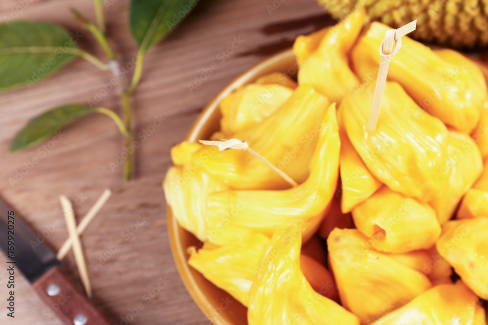 Tropical Jack Fruit on the wood background Tropical Jack Fruit on the wood background