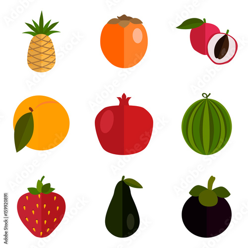 Set of color fruit icons set for web and mobile design