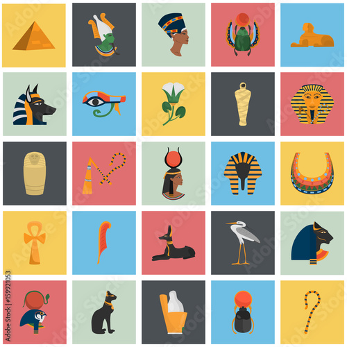 Set of ancient Egypt color flat icons for web and mobile design