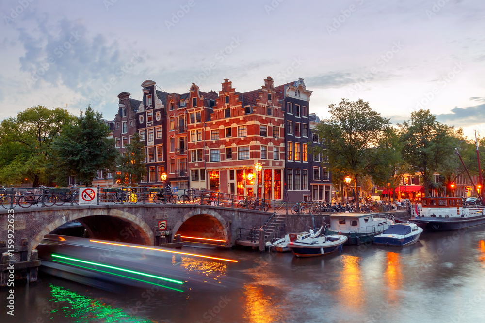 Amsterdam. City Canal at night.