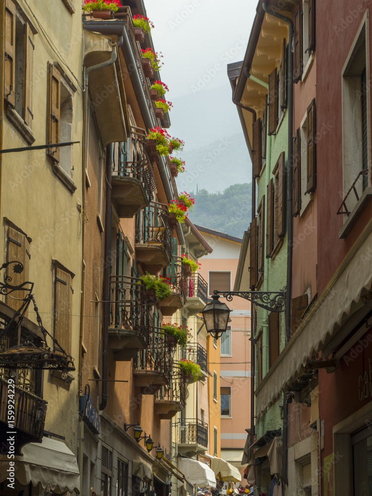 Historical street in Malcesine village, lake Garda, Italy