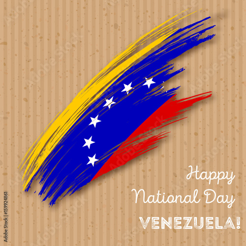 Venezuela Independence Day Patriotic Design. Expressive Brush Stroke in National Flag Colors on kraft paper background. Happy Independence Day Venezuela Vector Greeting Card.