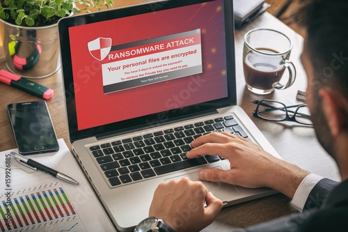 Ransomware alert on a laptop screen photo