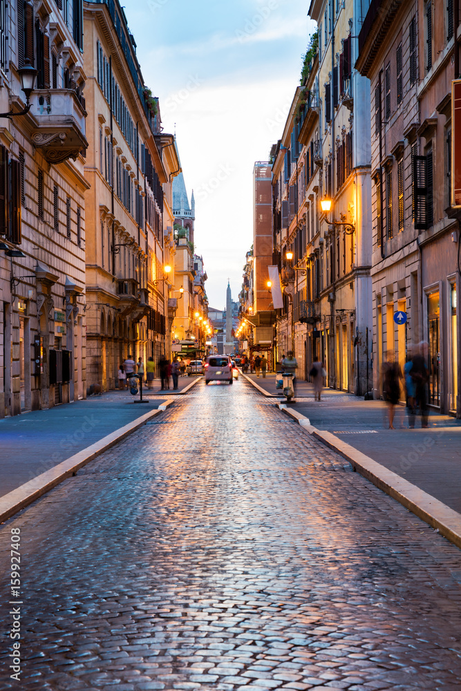 Old Roman street at sunset