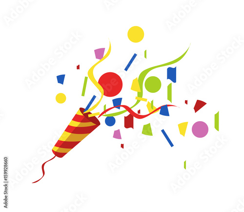 exploding party popper with serpantin and serpantinom on white background . vector