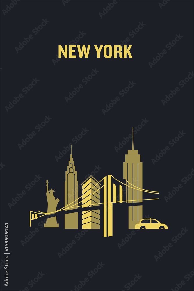 New York city iconic buildings. Flat vector illustration. 