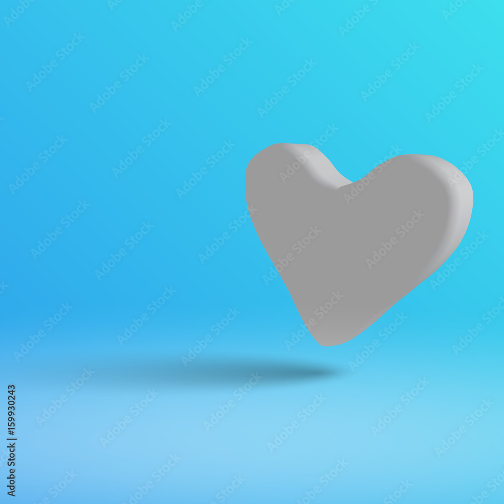 A light heart on a blue background in 3d style. A light heart on a blue background in 3d style.