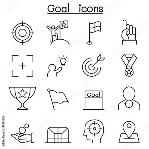 Goal icon set in thin line style