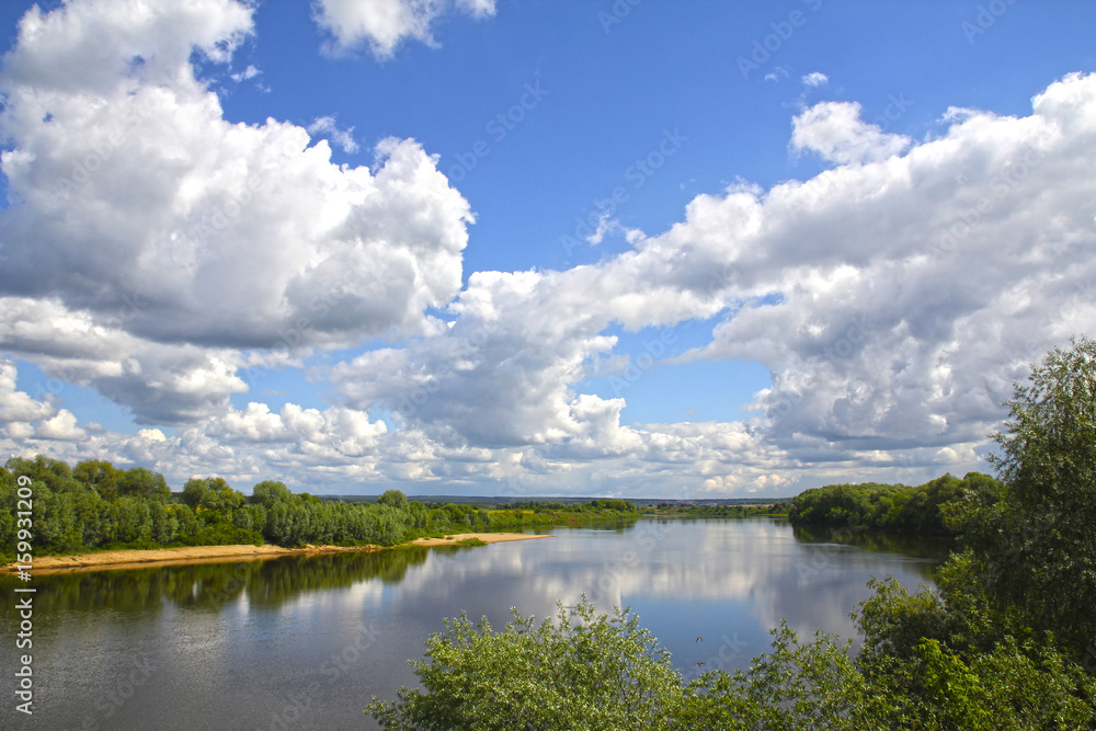 Beautiful landscape with the river and the blue sky
