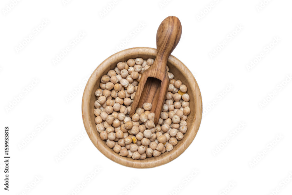 Chickpea and olive wood scoop in a wooden cup Chickpea and olive wood scoop in a wooden cup