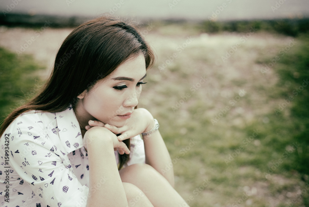 Lonely Sad fat woman ,She think over from love,heartbreak,Heartbroken because of disappointment,Thailand people Lonely Sad fat woman ,She think over from love,heartbreak,Heartbroken because of disappointment,Thailand people