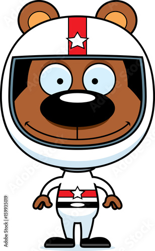 Cartoon Smiling Race Car Driver Bear