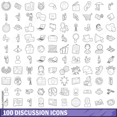 100 discussion icons set  outline style