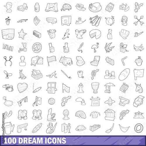 100 dream icons set  outline style