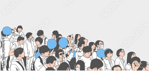 Illustration asian demonstrating crowd
