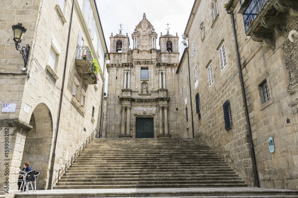 Stone staircase, old and classic buildings of the Spanish city of Orense, Galicia