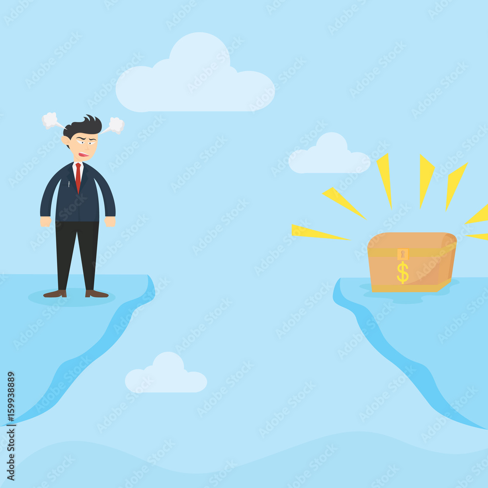 angry businessman standing on the edge looking for treasure box cartoon vector illustration angry businessman standing on the edge looking for treasure box cartoon vector illustration