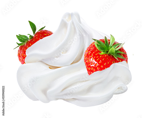 Strawberry with cream   isolated on white