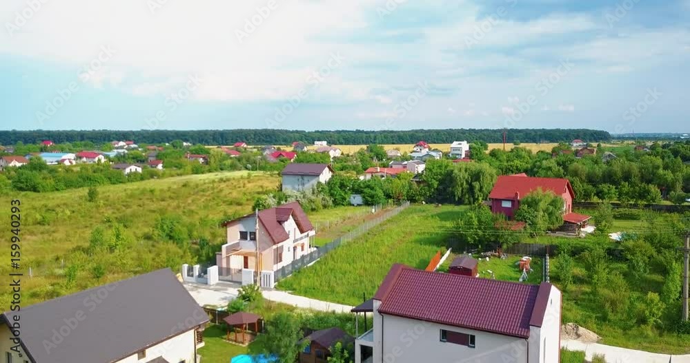 Aerial Drone View Of Small Country City And Surrounding Forest Landscape Aerial Drone View Of Small Country City And Surrounding Forest Landscape