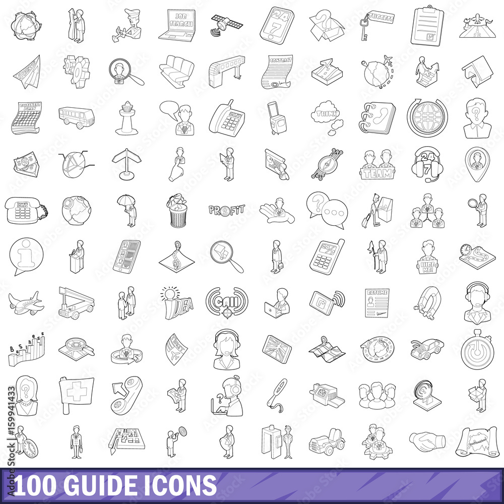 100 guide icons set, outline style 100 guide icons set, outline style