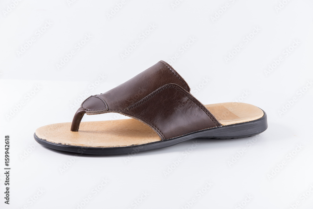 Male Brown Slipper on White Background, Isolated Product, Top View, Studio. Male Brown Slipper on White Background, Isolated Product, Top View, Studio.