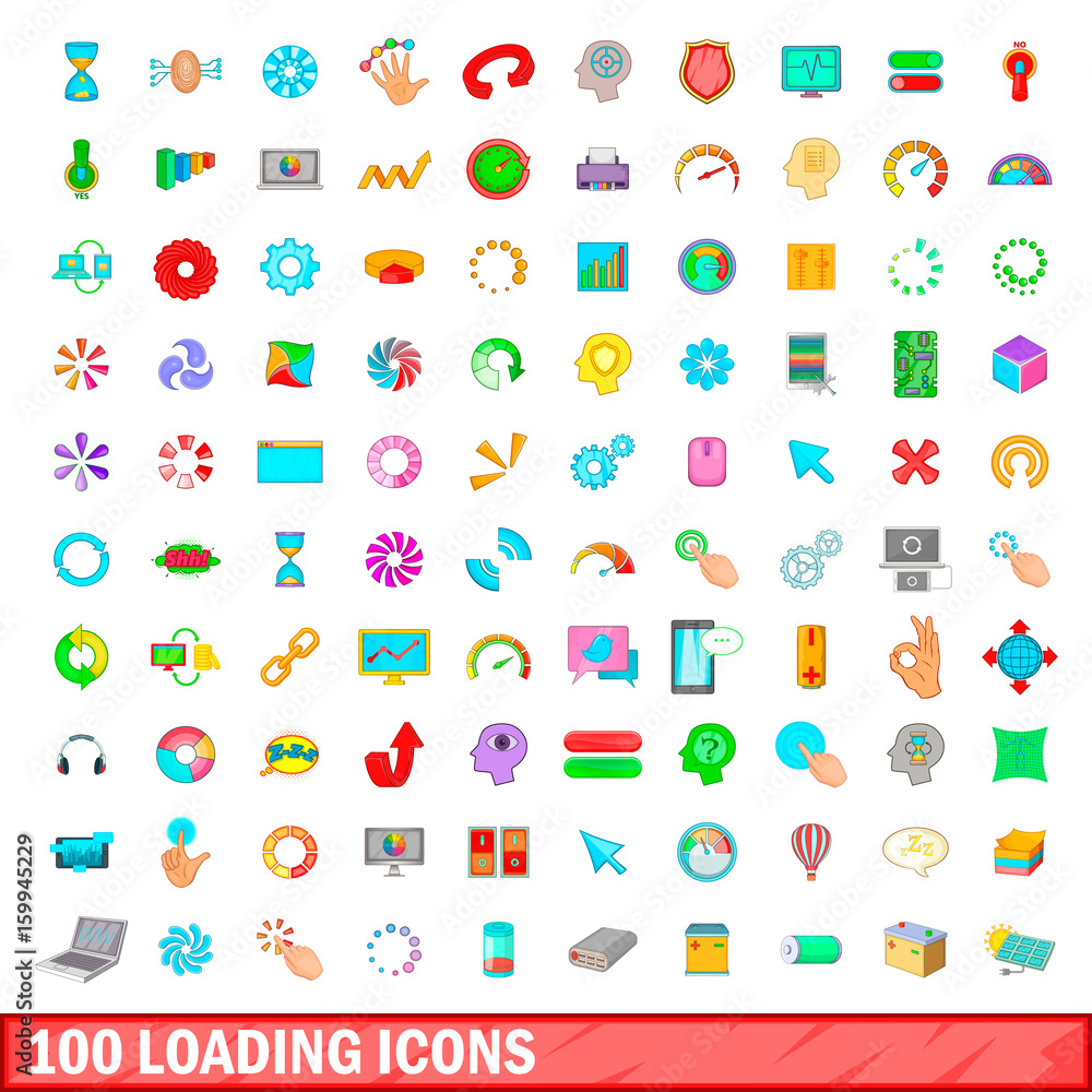 100 loading icons set, cartoon style 100 loading icons set, cartoon style