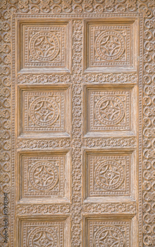 Jaisalmer  India Decoration on wall of old building Traditional stone carving