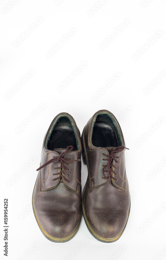 pair  brown leather shoes isolated on white background , classic male shoe on white background ,close up shoes