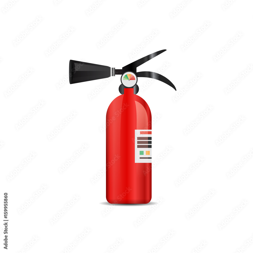 Obraz premium Vector realistic isolated extinguisher for decoration on the white background. Concept of firefighting, protection and fire prevention.