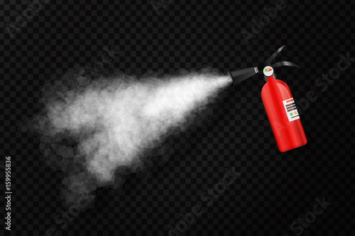 Vector realistic isolated extinguisher with foam for decoration on the transparent background. Concept of firefighting, protection and fire prevention. photo