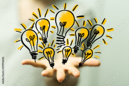 idea, lamp, hand