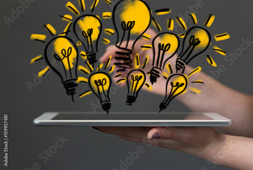 idea, lamp, hand