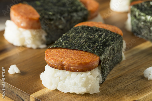 Homemade Healthy Musubi Rice and Meat Sandwich photo