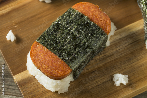 Homemade Healthy Musubi Rice and Meat Sandwich photo